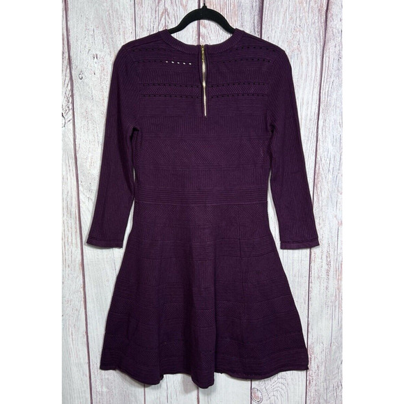 Eliza J Women's Wine Sweater Dress With Cutwork 3/4 Sleeve Fit & Flare Size L - Picture 5 of 13